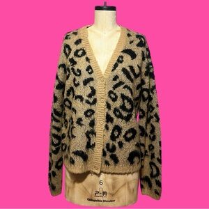 NORDSTROM Y2K Fuzzy Leopard Cardi Cardigan Grandpa Cozy Warm Grunge Indie Punk